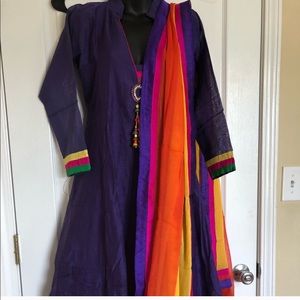 Indian long chudidar cotton dress purple orange